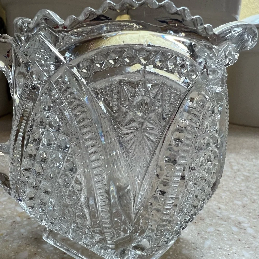 Vintage Clear Cut Glass Creamer and Toothpick Holder